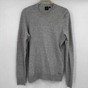 Hugo Boss Orange Mens Cotton Linen Silk Textured Crew Neck Sweater Grey Medium